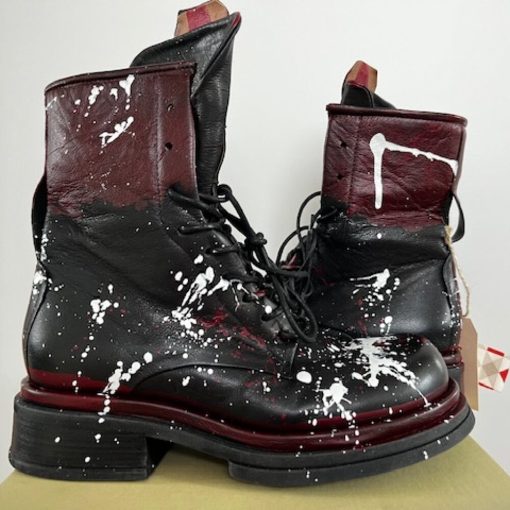 RARE A.S.98 Paint Splatter Black and Burgundy Ankle Boots EU 41 NWT